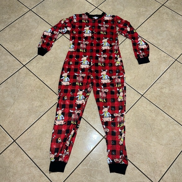 Moose Holiday Back PJ’s "Don't moose with me" Onsie Pajama Plaid Red - Picture 4 of 11